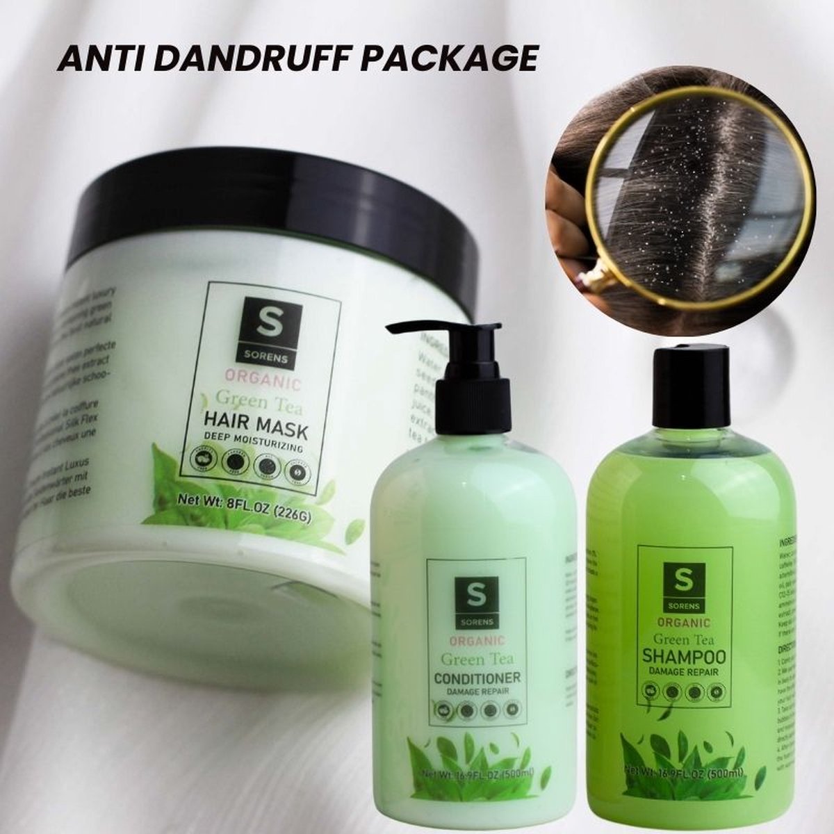 Sorens- Green Tea Shampoo-Anti-Dandruff-Dandruff Treatment-500ml