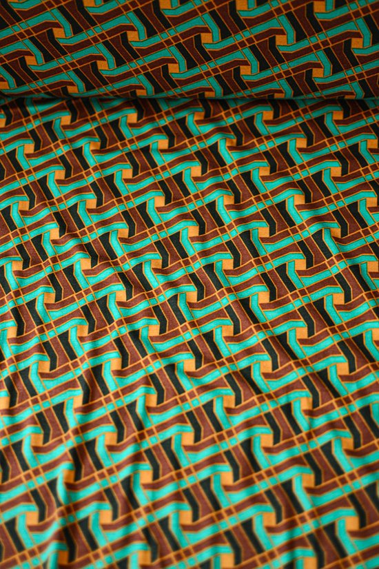 Tricot viscose met groene abstracte print 1 meter - modestoffen voor naaien - stoffen Stoffenboetiek