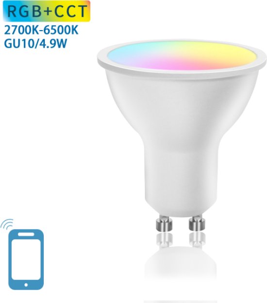 Slimme LED Spot - GU10 - Dimbaar - RGB + CCT - 4.9W - Smart Wi-Fi