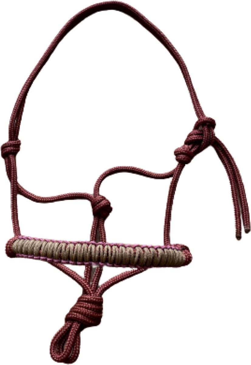 Touwhalster ‘zigzag’ Bordeaux-Beige maat Pony | red, donker, halster, touwproducten, paard
