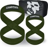 Gymroar Premium Figure 8 Lifting Straps (met Opberghoes) - Anti Slip Deadlift Straps - Bodybuilding - Powerlifting - Lifting belt - Militair Groen - S
