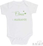 100% katoenen Romper "Mijn oma is de allerliefste" Unisex Katoen Wit/sage green (saliegroen) 56/62