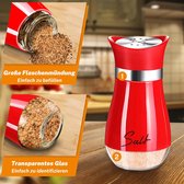 Zout- en peperstrooierset, 100 ml glazen bodem, zout peperstrooier met roestvrijstalen deksel voor keuken, kooktafel, camper, camping, barbecue, navulbaar design (rood)