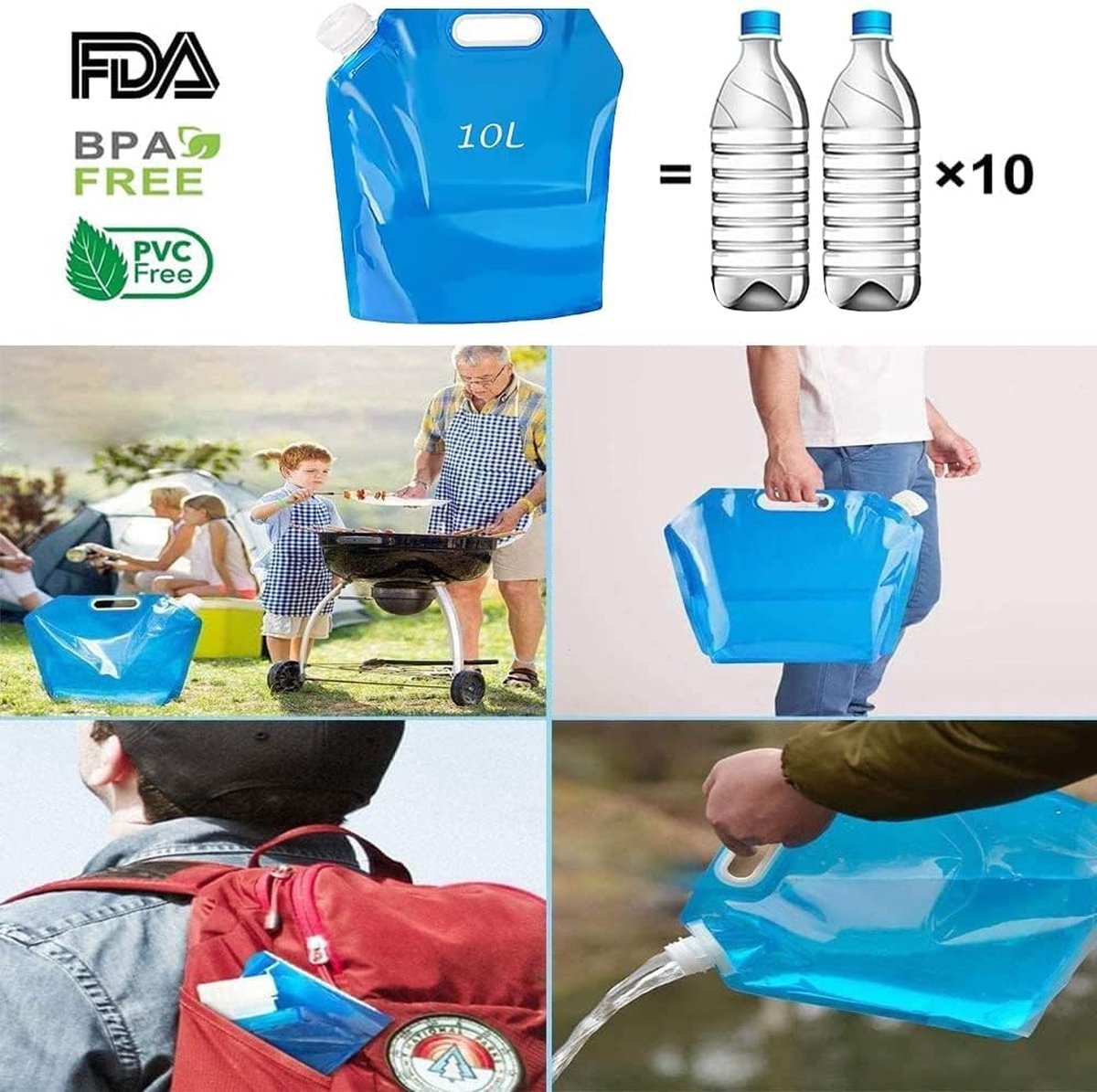 Sac De Stockage D'eau, Réservoir D'eau Pliable, Sac D'eau Potable 10L, Adapté à La Randonnée, Aux Pique-niques Et Aux Barbecues