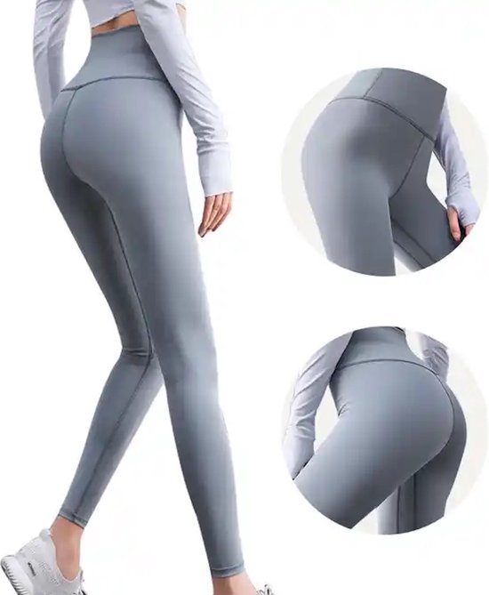 Wow Peach - Hoge Taille Elastisch Legging - Stretchy - Shaping - Comfort - Hip Lift - Yoga - Work Out - Gym - Sport - Blauw - XL van Wow Peach — afbeelding 3