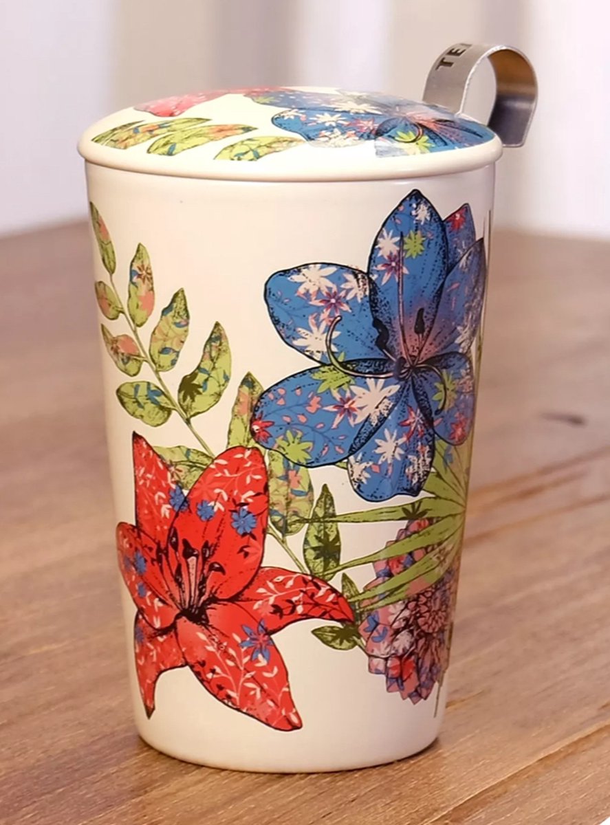 Eigenart Teaeve Little Animals Leo 80058 Dubbelwandige beker van porselein met deksel en roestvrijstalen zeef, BPA-vrij, 350 ml