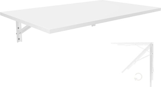 Wandtafel - Muurtafel - Wandklaptafel - Bureaublad 80x50 cm - Wit - Inklapbare eettafel - Wandtafel inklapbaar - Keukentafel voor wandmontage - Inklapbare tafel voor wandmontage in keuken