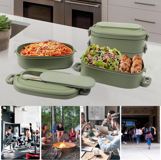 Décor Go Triple Split Bento Lunch, Box BPA-Free, Airtight & Leak Resistant, 3 Compartments to Arrange Meals, Salads, Snacks, Food Prep Container with Lid, Microwave, Freezer & Dishwasher Safe, 1.4L