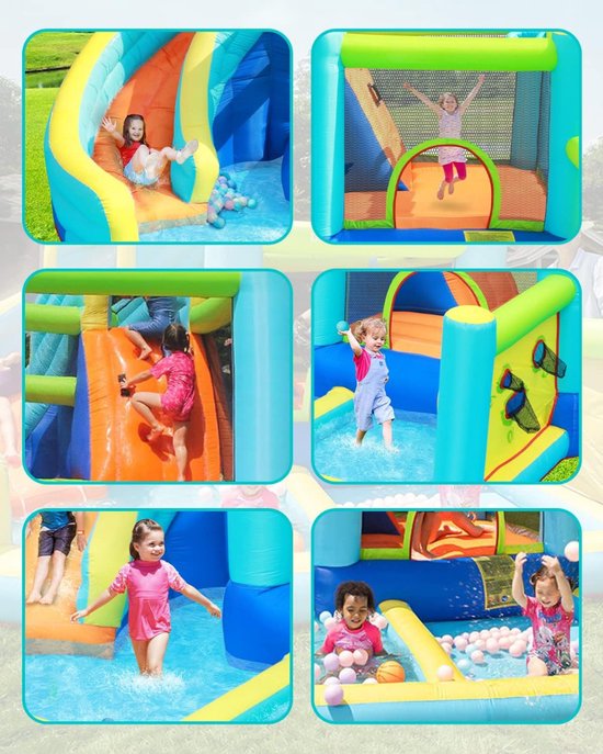 COSTWAY Springkasteel Met Lange Glijbaan, Groot Springgebied Outdoor Springkasteel Voor Kinderen Incl Draagtas 383 X 313 X 182 Cm COSTWAY Springkasteel Met Lange Glijbaan, Groot Springgebied Outdoor Springkasteel Voor Kinderen Incl Draagtas 383 X 313 X 182 Cm