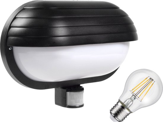 Maclean - Buitenmuur wandlamp met bewegingssensor + 4W LED lamp - max. 60W, 180°