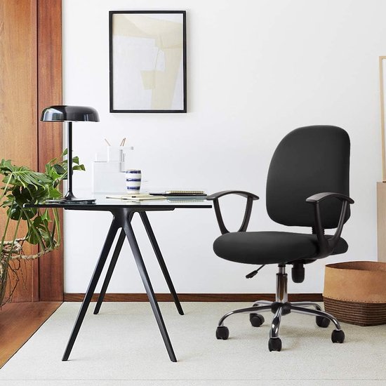Bestenrose Bureaustoelhoes XL - Elastisch, Met Armleuninghoezen, Wasbaar, Zwart