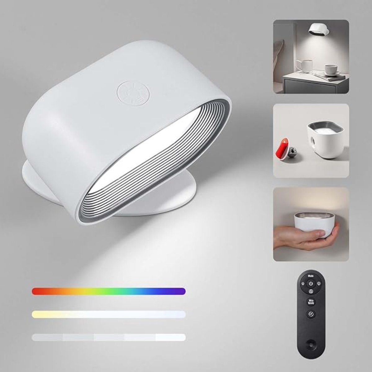 Wandlamp – Oplaadbaar – LED Verlichting – 6 Kleuren – 3 Warmtestanden – Instelbare Helderheid – met Timer – Binnen – met Afstandsbediening – Modern Design - Wit