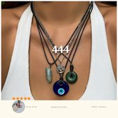 5-Delige Ketting Set Etnische Vrede Gesp Blauw Turkse Nazar Hanger Choker Ketting voor Vrouwen - Gotische Levensboom Lederen Ketting Sieraden