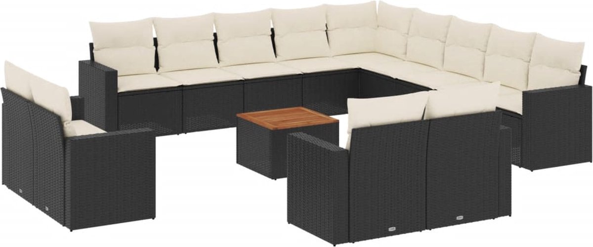 vidaXL 14-delige - Loungeset - met - kussens - poly - rattan - zwart