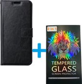 Portemonnee Book Case Hoesje + 2x Screenprotector Glas Geschikt voor: Xiaomi Redmi 10A - Zwart