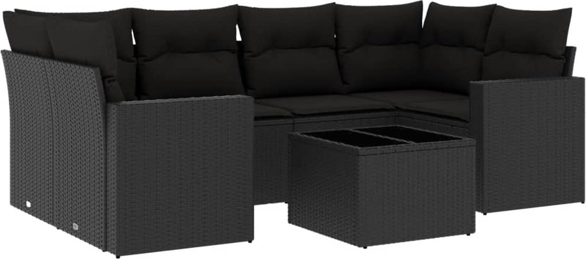 vidaXL 7-delige - Loungeset - met - kussens - poly - rattan - zwart