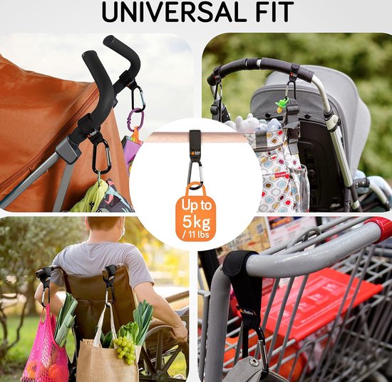 Stroller Hooks by Baby Uma - Three times awarded: MadeForMums and LovedbyParents Awards - Bag Hook for your Shopping Bags - Hook Your Handbag to Your Stroller or Buggy - Black, 2 Pieces - Baby Uma