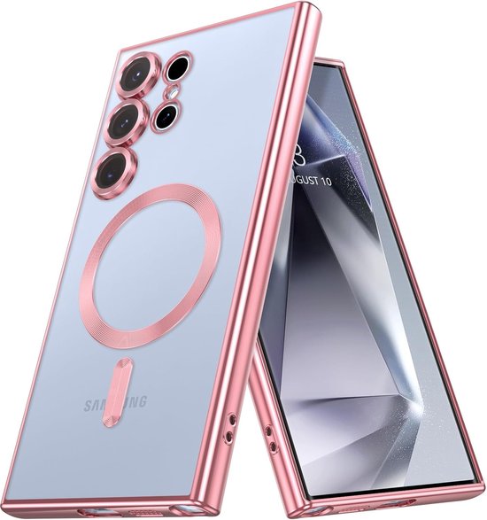 Coque adaptée Samsung Galaxy S24 Ultra coque Magnétique Avec Protecteur d'objectif Transparent / Or Rose - Coque Aimantée MagSafe Compatible Case cover Samsung S24 Ultra
