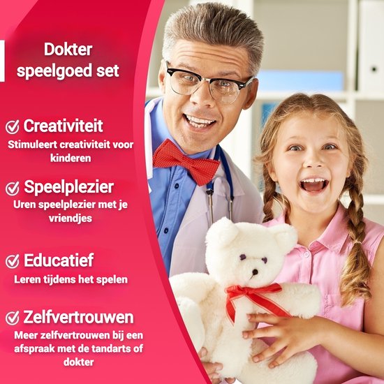 Belenthi Dokterset speelgoed - Dokter en tandarts speelgoed - Educatief speelgoed - 25 verschillende accessoires - Roze - Belenthi