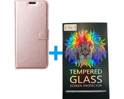 Portemonnee Book Case Hoesje + 2x Screenprotector Glas Geschikt voor: Xiaomi Redmi 12C - Rosegoud