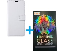 Portemonnee Book Case Hoesje + 2x Screenprotector Glas Geschikt voor: Xiaomi Redmi 12C - Wit