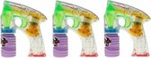 3x Bellenblaas pistool met LED licht 14 cm - Bubble gun - Bellenblaaspistolen - Buitenspeelgoed fun artikelen