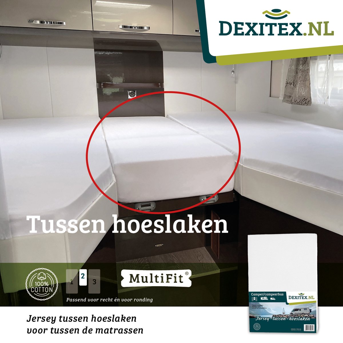 Dexitex tussen hoeslaken Wit 35-50 cm breed en lengtes 160-190 cm lang/lengtebedden