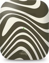 xoxo Wildhearts hoesje geschikt voor Airpods 1/2 - Boogie Wonderland Green - Ook als telefoonhoesje verkrijgbaar - schokbestendige case geschikt voor Airpod 1 en 2 - koptelefoon case - Beschermhoes met golvende print - golven - groen / beige