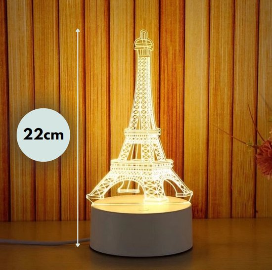 Nachtlampje - Kinderlampje - Eiffeltoren - Valentijn cadeautje - 3D lamp LED tafellamp
