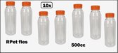 10x Flesje helder 500cc met oranje dop- vernieuwd - gerecycled drinken jus sinas fris cola sappen dranken