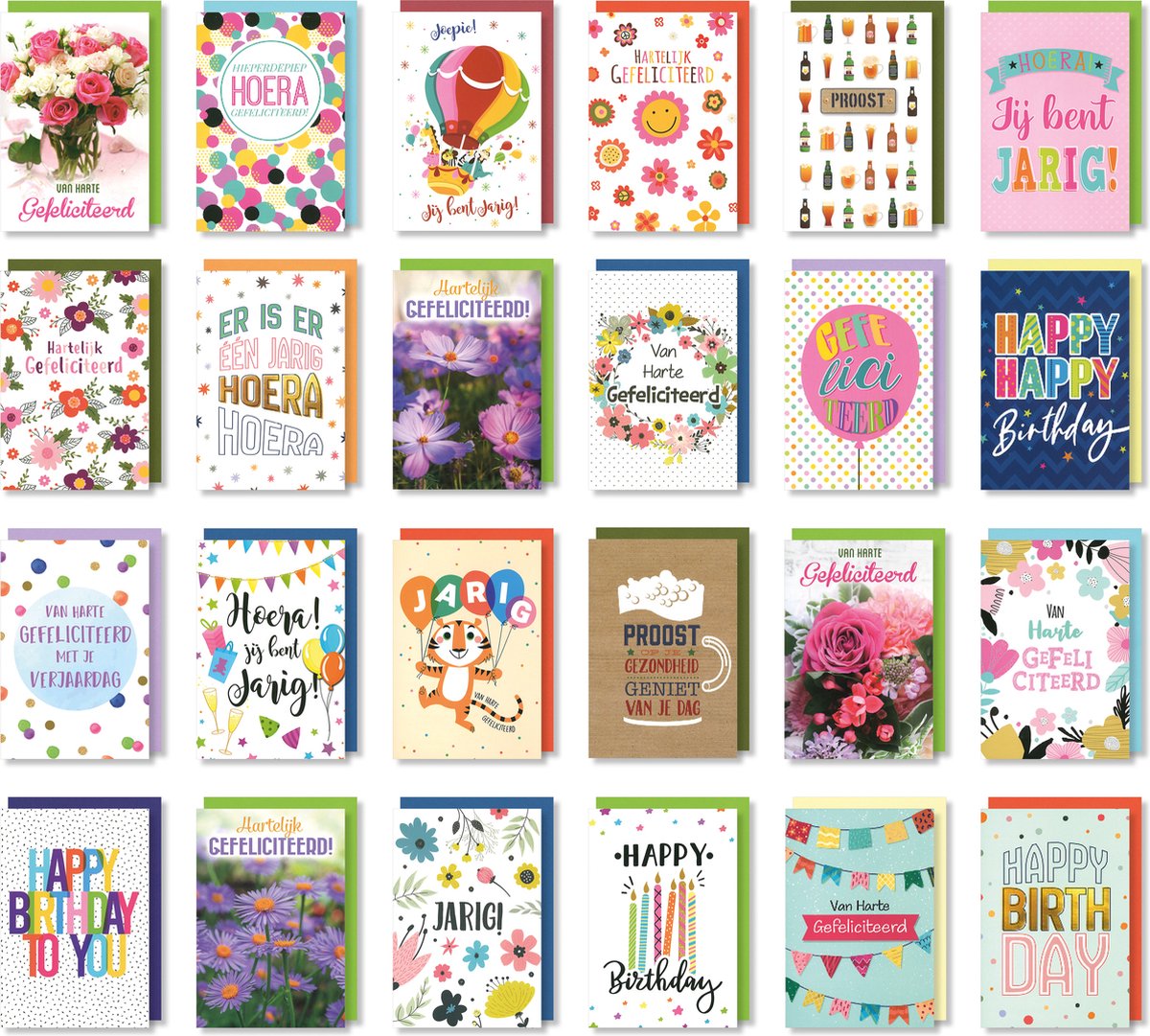 MGPcards - 24 Wenskaarten met gekleurde envelop - Gefeliciteerd - Verjaardag op Prijzenvolger.com