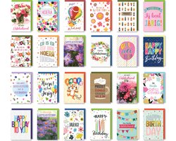 MGPcards - 24 Wenskaarten met gekleurde envelop - Gefeliciteerd - Verjaardag