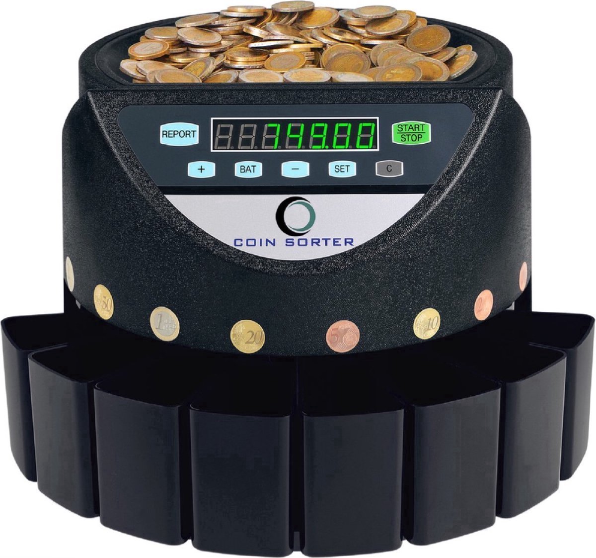 Muntenteller - Compacte Geldteller - Automatische Munttelmachine - 300 Munten per Minuut - Intelligente Detector - B30 cm x L39 cm x H26 cm - Zwart - Onderweg online - onderweg online