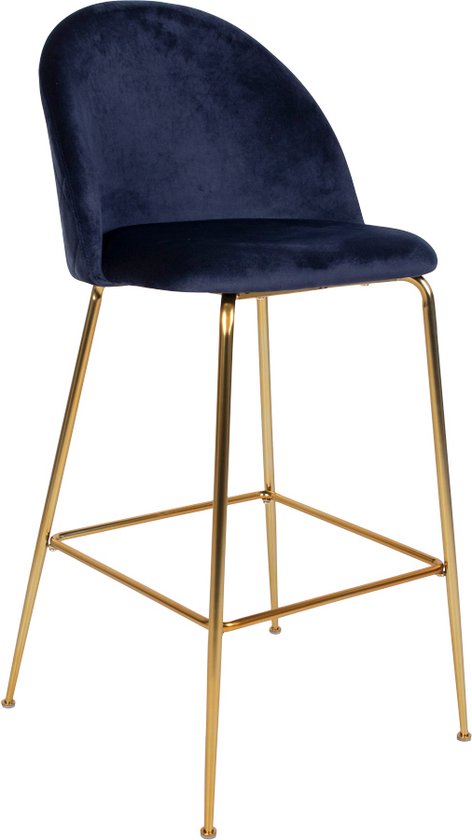 Chaise de bar Velours Blauw - Structure Or - 60x55x108cm