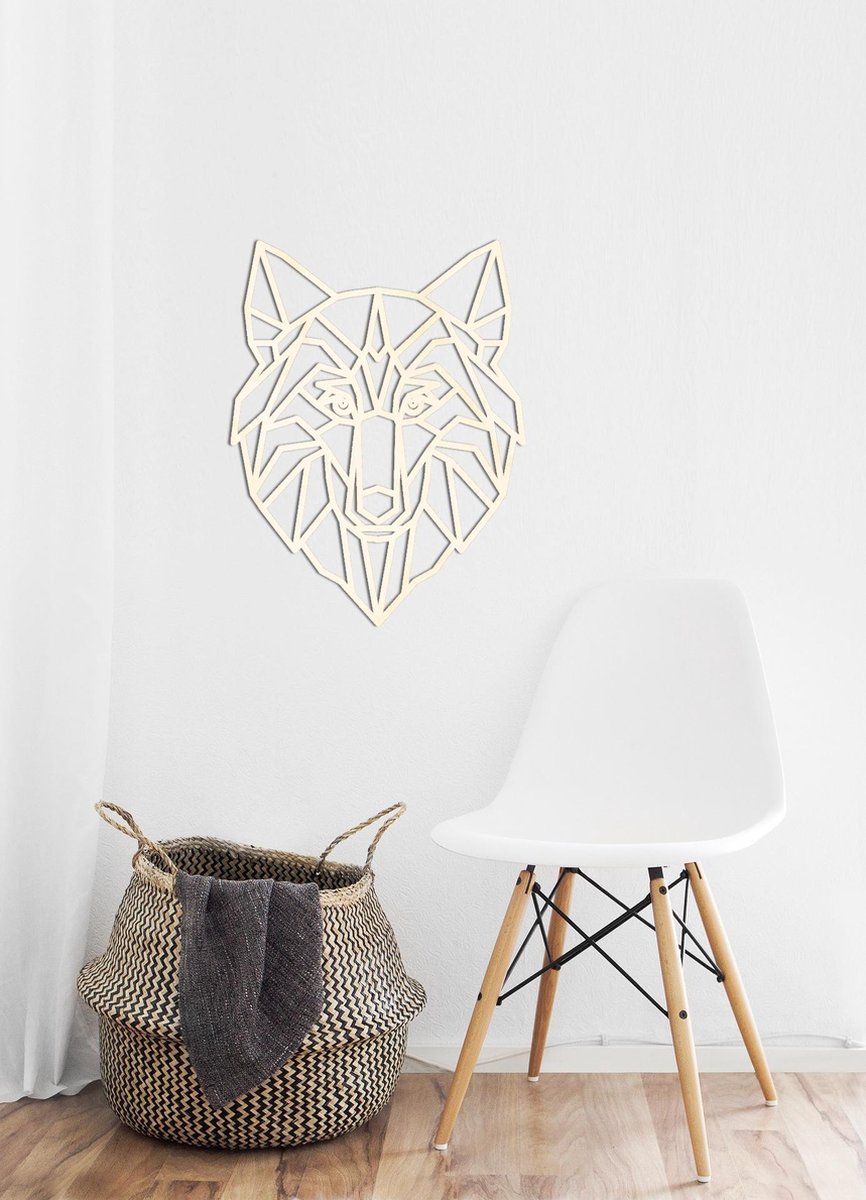 Décoration Murale En Bois - Loup Et Montagne - Silhouette Noire - 50.7x27cm