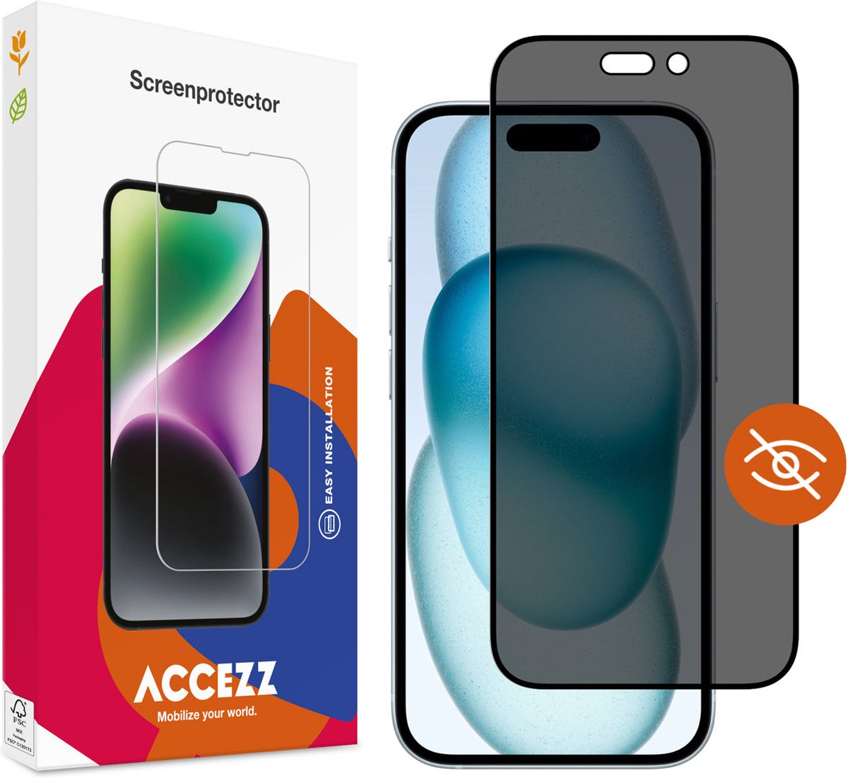 Accezz Screenprotector Geschikt voor iPhone 15 Plus - Accezz Gehard glas Privacy Screenprotector