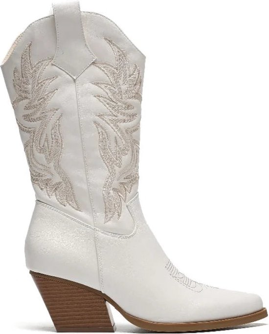 SmileFavorites® Dames Cowboylaarzen met Hak - Wit - Imitatieleer - Maat 37