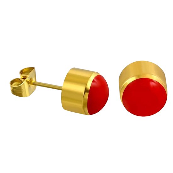 Aramat jewels ® - Goudkleurige zweerknopjes rood emaille staal 4mm