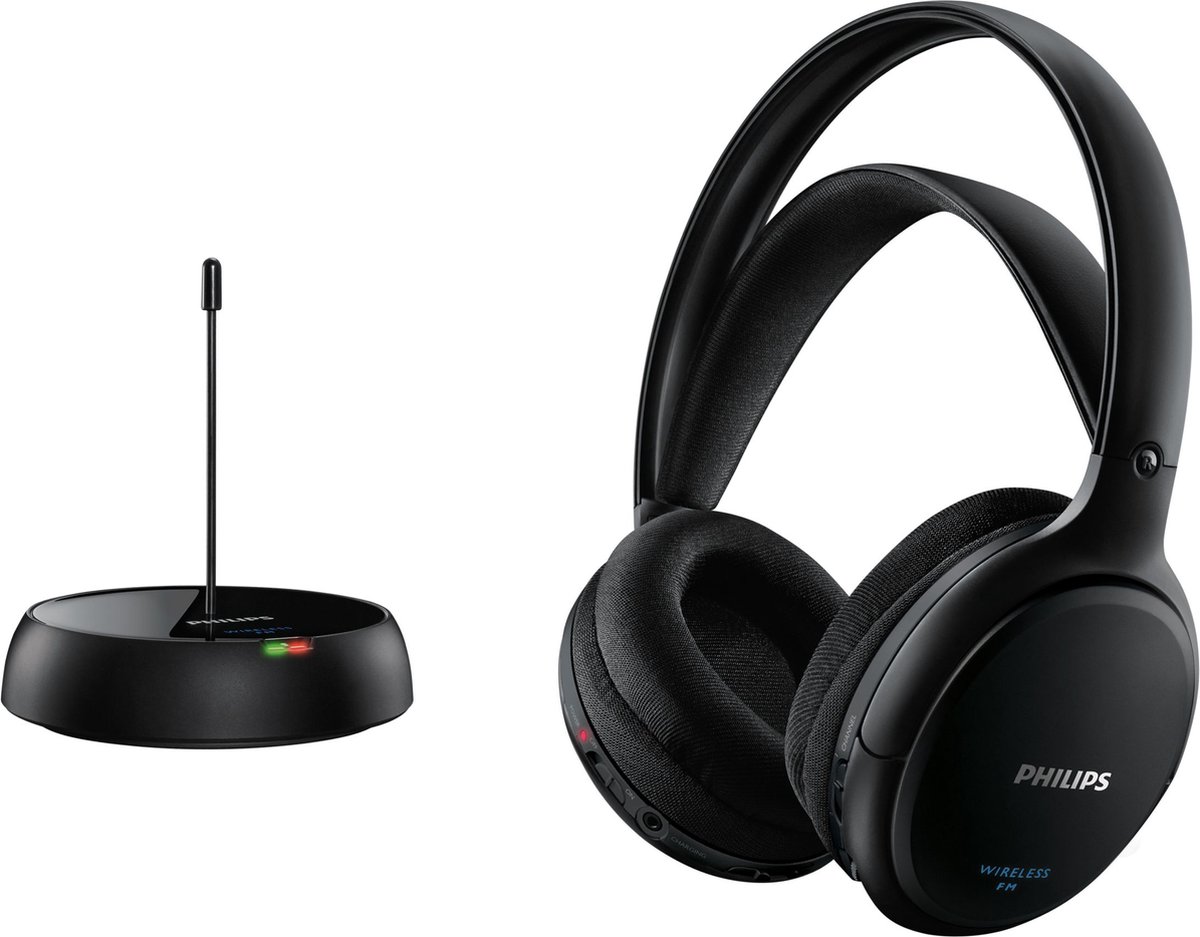 PHILIPS SHC5200/10 HiFi TV Hoofdtelefoon Draadloos Over-Ear (32-mm-Luidspreker, Draadloze FM-transmissie, Zelfinstellende Binnenhoofdband, Lichtgewicht Ontwerp, Oplaadbaar), Zwart