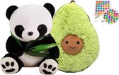 Knuffel Panda Pluche met Bamboe - 20 cm & Avocado Pluche Knuffel - 23 cm + Cadeau Hardcase Pop It - Popit It Gift - verjaardag - fans - premium quality