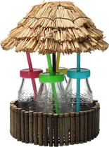 Tiki Drinkglazen met Rietje op Tiki Plateau – 4x200 ML Inhoud