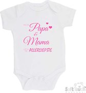 100% katoenen Romper "Mijn papa & mama zijn de allerliefste" Meisjes Katoen Wit/roze Maat 62/68