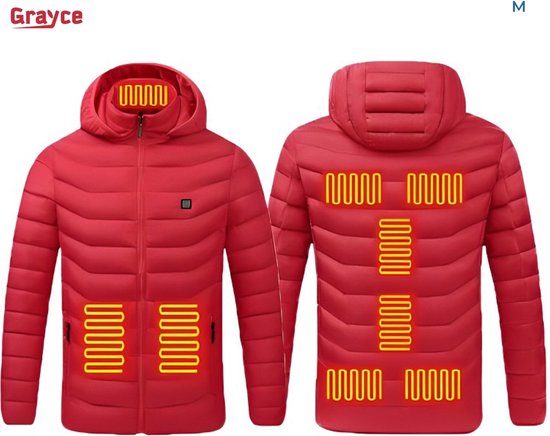 Grayce Verwarmde Jas met Powerbank - M - 9 Zones - Thermokleding - Elektrische kleding - Winterjas - Verwarmde Kleding - Rood