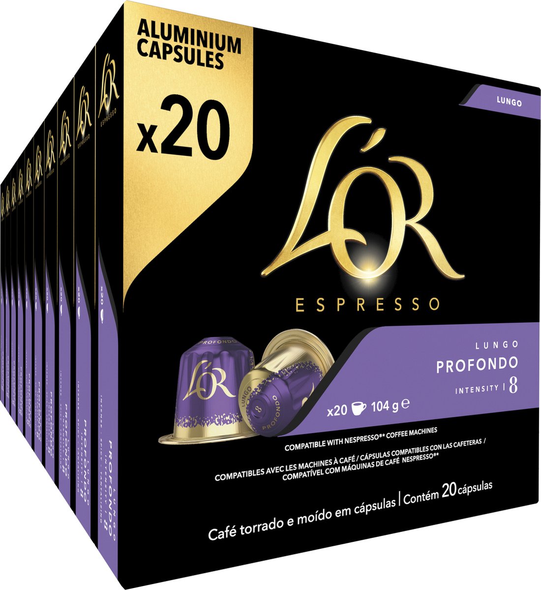 L'OR Lungo Profondo Koffiecups - Intensiteit 8/12 - 10 x 20 capsules - L'OR