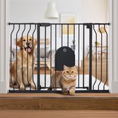 Barrière d'escalier Comomy - Sans Embouts - Avec Laisses pour chats et extension - Largeur 75-123 cm Hauteur 76 cm - Clôture de sécurité pour bébés, Enfants, Animaux domestiques - Zwart