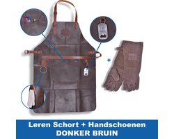 Leren BBQ Schort Donker Bruin met Handschoenen - Barbecue Schort - BBQ Accessoires - Lederen Handschoenen met Schort Leren BBQ Schort Donker Bruin met Handschoenen - Barbecue Schort - BBQ Accessoires - Lederen Handschoenen met Schort