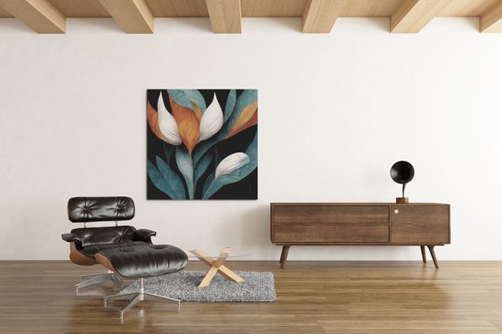 Canvas Schilderij - Abstract - Bloem - Wanddecoratie - 100x100x2 cm