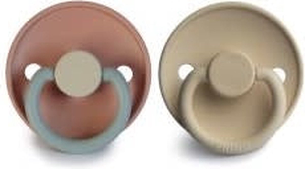 Goedkoopste Frigg Fopspeen - Color - Latex - Set van 2 - T1 = 0-6mnd - Queen/Sandstone