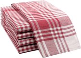 Set van 5 theedoeken, 50x70 cm, 100% katoen, 180 g/m², rood geruit