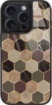 Casimoda® hoesje - Geschikt voor iPhone 15 Pro - Kubus Bruin Groen - Luxe Hard Case Zwart - Backcover telefoonhoesje - Bruin/beige